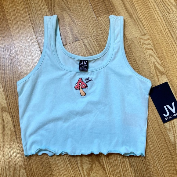 PacSun Tops - Mushroom 🍄 muted baby blue crop top Medium NWT